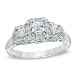 Previously Owned - Vera Wang Love Collection 3/4 CT. T.W. Princess-Cut Diamond Three Stone Ring in 14K White Gold