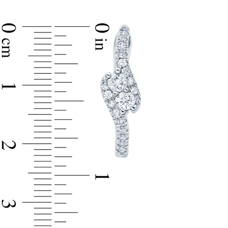 Main Image 2 of Previously Owned - Ever Us™ 3/8 CT. T.W. Two-Stone Diamond Swirl Hoop Earrings in 14K White Gold