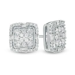 Previously Owned - 1/2 CT. T.W. Composite Diamond Cushion Frame Stud Earrings in 10K White Gold