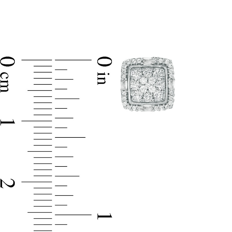 Main Image 2 of Previously Owned - 1/2 CT. T.W. Composite Diamond Cushion Frame Stud Earrings in 10K White Gold