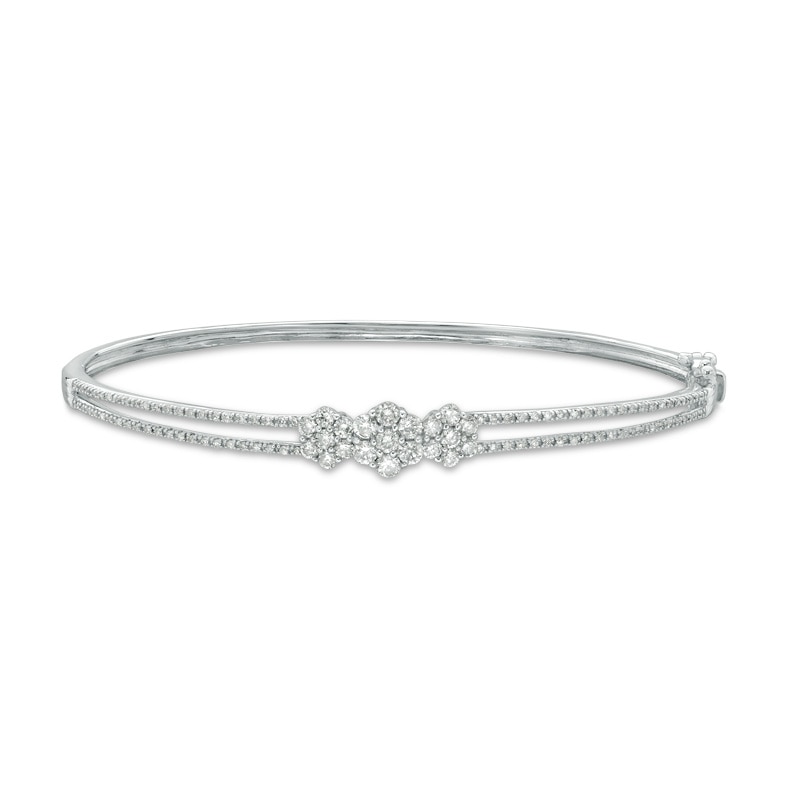 Main Image 1 of Previously Owned - 1 CT. T.W. Multi-Diamond Three Stone Bangle in 10K White Gold