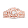 Thumbnail Image 4 of Previously Owned - 1/2 CT. T.W. Diamond Double Cushion Frame Vintage-Style Bridal Set in 10K Rose Gold