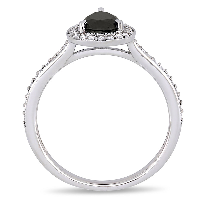 Main Image 4 of Previously Owned - 1-1/5 CT. T.W. Pear Black and White Diamond Frame Vintage-Style Engagement Ring in 10K White Gold