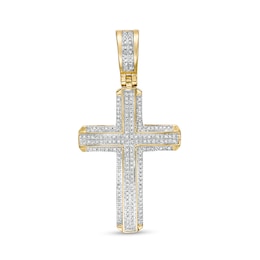 Previously Owned - Men's 1/4 CT. T.W. Diamond Double Row Cross Necklace Charm in 10K Gold