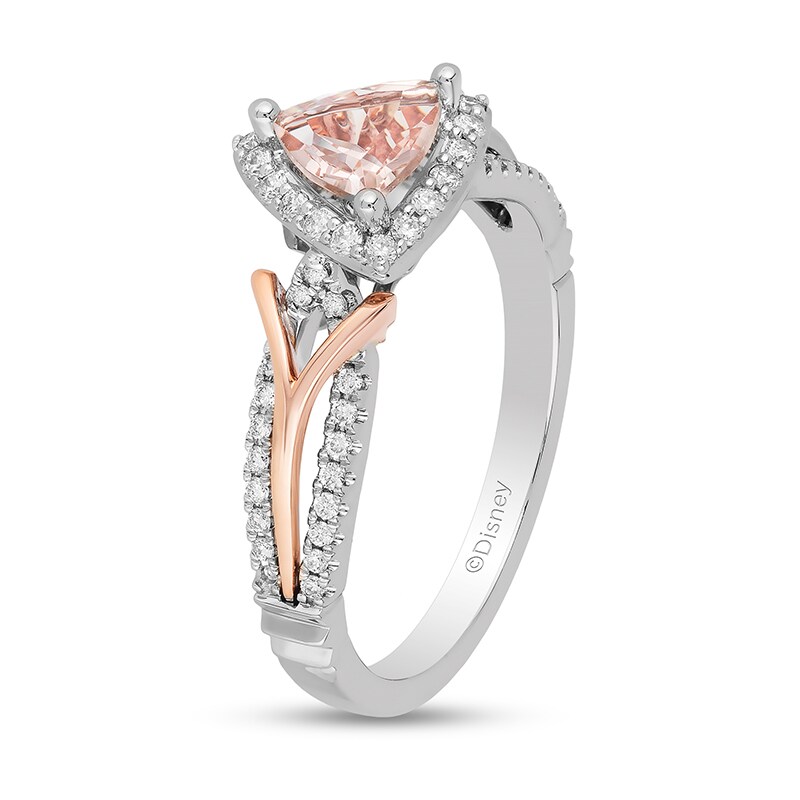 Main Image 2 of Previously Owned - Enchanted Disney Aurora 6.0mm Trillion Morganite and 1/4 CT. T.W. Diamond Ring in 14K Two-Tone Gold