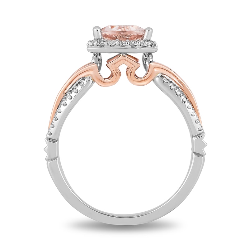 Main Image 4 of Previously Owned - Enchanted Disney Aurora 6.0mm Trillion Morganite and 1/4 CT. T.W. Diamond Ring in 14K Two-Tone Gold