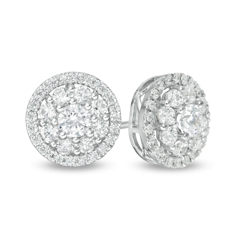 Main Image 1 of Previously Owned - 1 CT. T.W.  Lab-Grown Diamond Double Frame Stud Earrings in 14K White Gold (F/SI2)