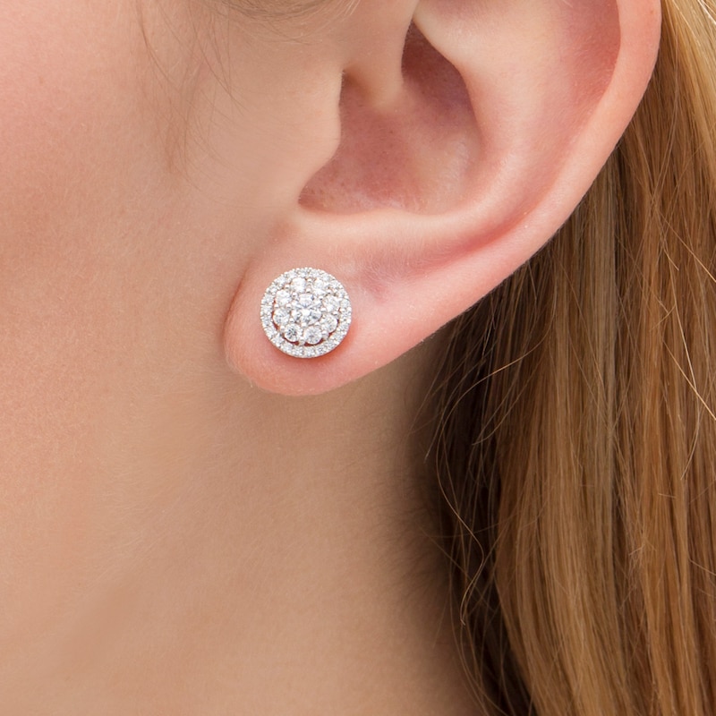 Main Image 2 of Previously Owned - 1 CT. T.W.  Lab-Grown Diamond Double Frame Stud Earrings in 14K White Gold (F/SI2)