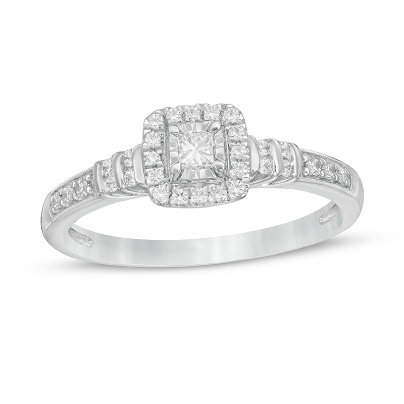 Main Image 1 of Previously Owned - 1/4 CT. T.W. Princess-Cut Diamond Frame Collar Promise Ring in 10K White Gold