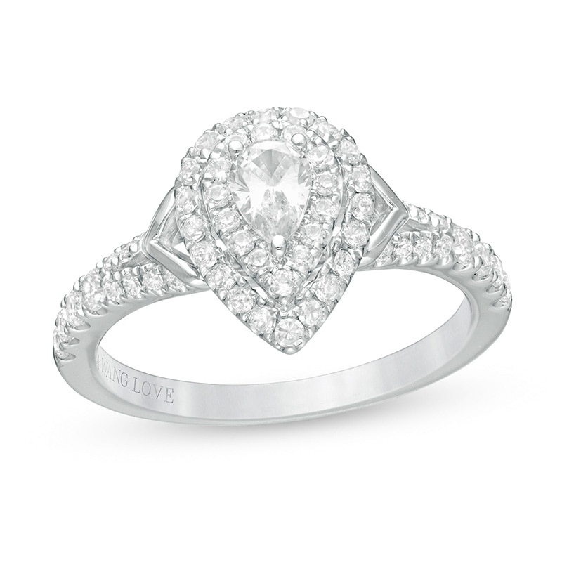 Previously Owned - Vera Wang Love Collection 3/4 CT. T.W. Pear Diamond Double Frame Split Shank Ring in 14K White Gold