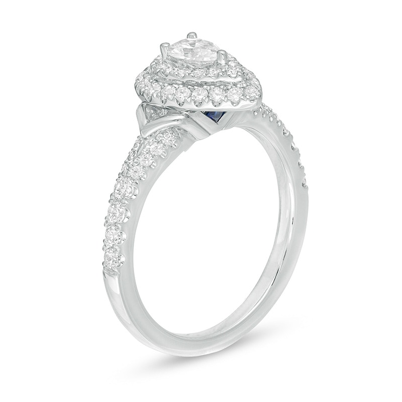 Previously Owned - Vera Wang Love Collection 3/4 CT. T.W. Pear Diamond Double Frame Split Shank Ring in 14K White Gold