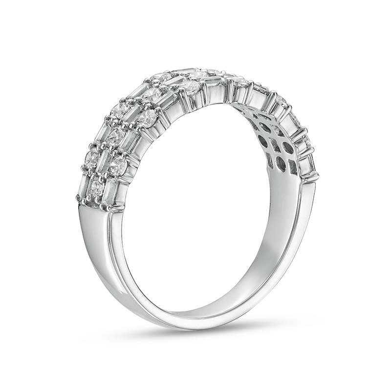 Previously Owned - 1 CT. T.W. Baguette and Round Diamond Alternating Multi-Row Band in 10K White Gold
