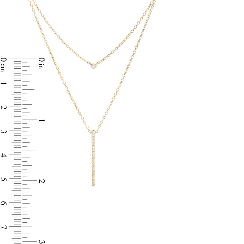 Main Image 3 of Previously Owned - 1/5 CT. T.W. Diamond Linear Bar Double Strand Necklace in 10K Gold - 20"
