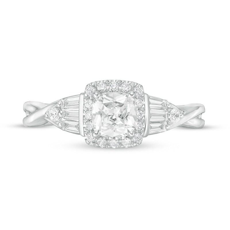 Main Image 4 of Previously Owned - Vera Wang Love Collection 3/4 CT. T.W. Cushion-Cut Diamond Twist Engagement Ring in 14K White Gold