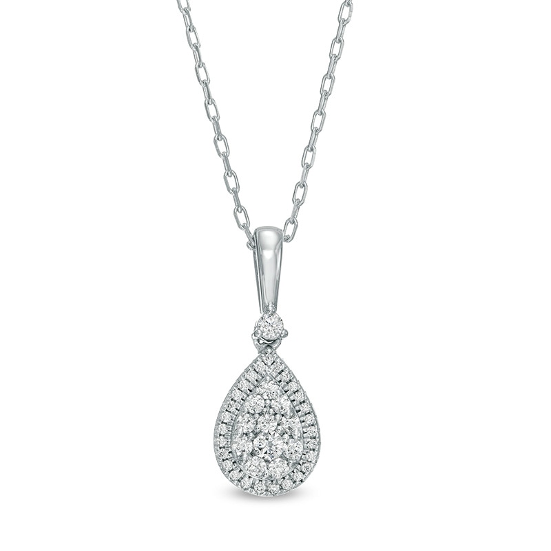 Main Image 1 of Previously Owned - 1/4 CT. T.W. Pear-Shaped Multi-Diamond Frame Pendant in 10K White Gold