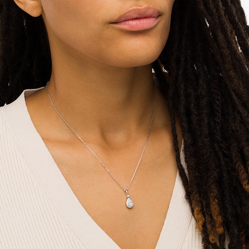 Main Image 2 of Previously Owned - 1/4 CT. T.W. Pear-Shaped Multi-Diamond Frame Pendant in 10K White Gold
