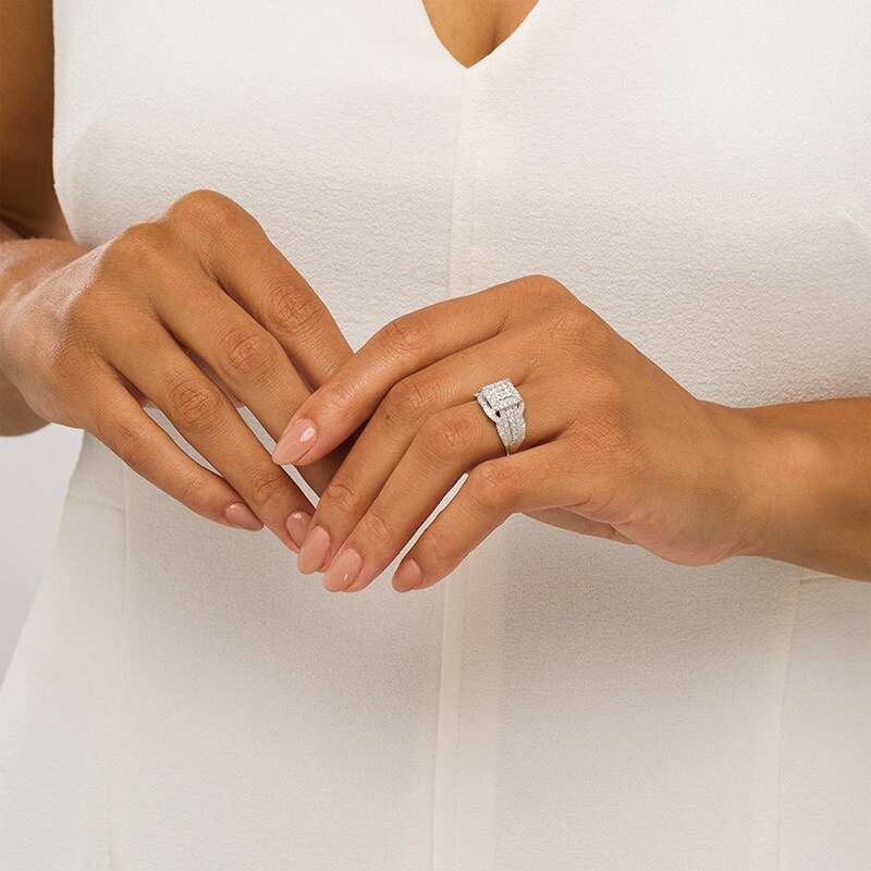Main Image 2 of Previously Owned - 1/2 CT. T.W. Composite Princess-Cut Diamond Frame Vintage-Style Engagement Ring in 10K White Gold