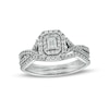 Thumbnail Image 1 of Previously Owned - 5/8 CT. T.W. Emerald-Cut Diamond Frame Bridal Set in 10K White Gold (I/I1)