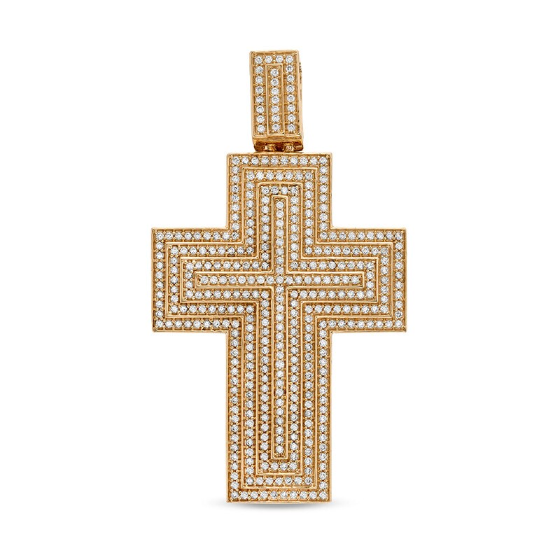 Main Image 1 of Previously Owned - Men's 1-1/4 CT. T.W. Diamond Four-Tier Bold Cross Necklace Charm in 10K Gold