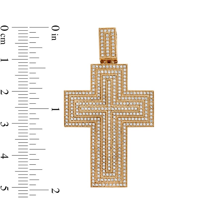 Main Image 2 of Previously Owned - Men's 1-1/4 CT. T.W. Diamond Four-Tier Bold Cross Necklace Charm in 10K Gold