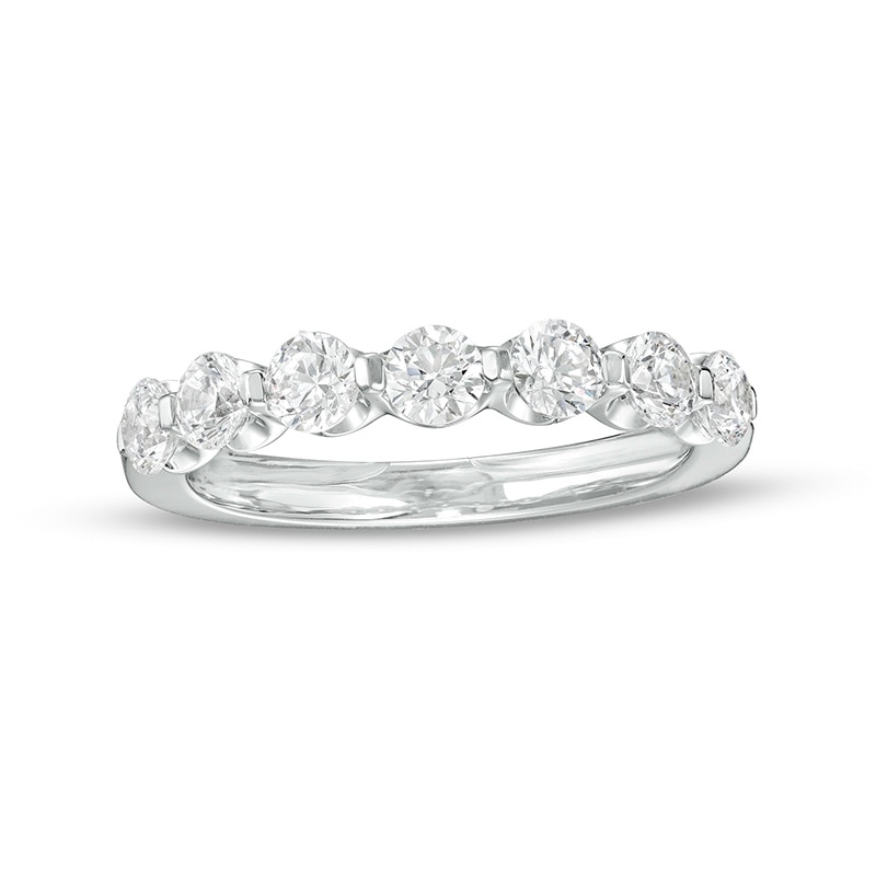 Main Image 1 of Previously Owned - 1 CT. T.W. Diamond Seven Stone Scallop Edge Anniversary Band in 14K White Gold
