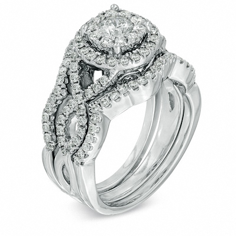 Main Image 2 of Previously Owned - 1-1/5 CT. T.W. Diamond Cluster Bridal Set in 14K White Gold
