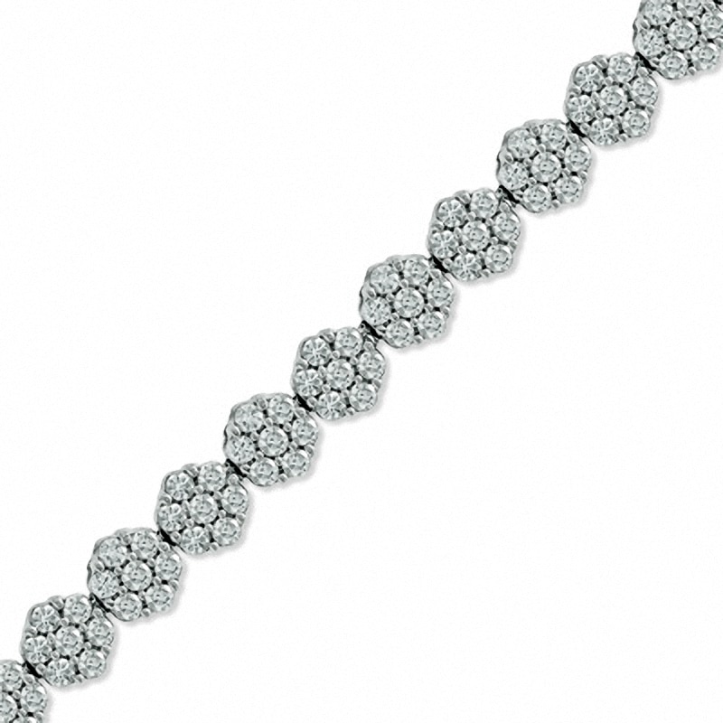Main Image 1 of Previously Owned - 5 CT. T.W. Diamond Graduated Flower Bracelet in 14K White Gold