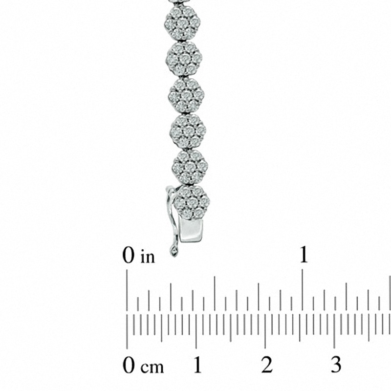 Main Image 2 of Previously Owned - 5 CT. T.W. Diamond Graduated Flower Bracelet in 14K White Gold