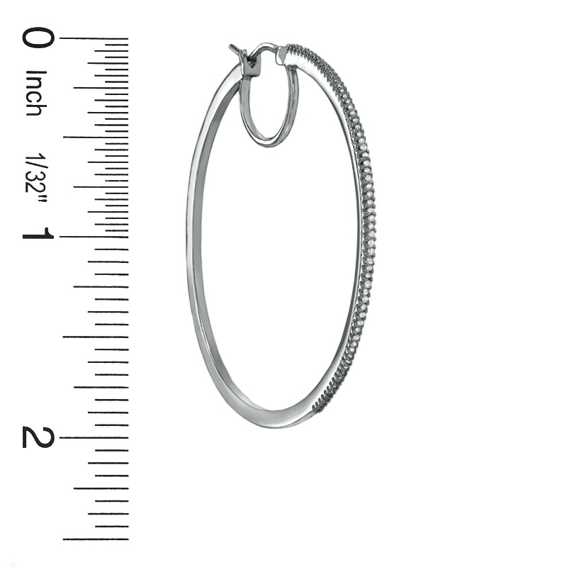 Main Image 2 of Previously Owned - 3/8 CT. T.W. Diamond Classic Hoop Earrings in Sterling Silver