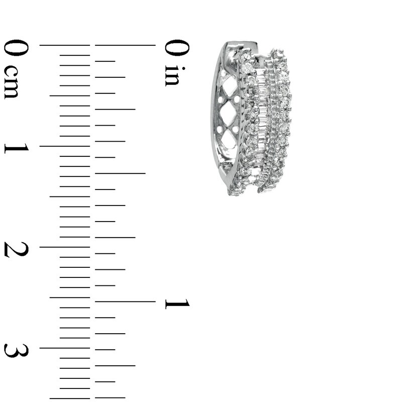 Main Image 2 of Previously Owned - 1/2 CT. T.W. Round and Baguette Diamond Hoop Earrings in 10K White Gold