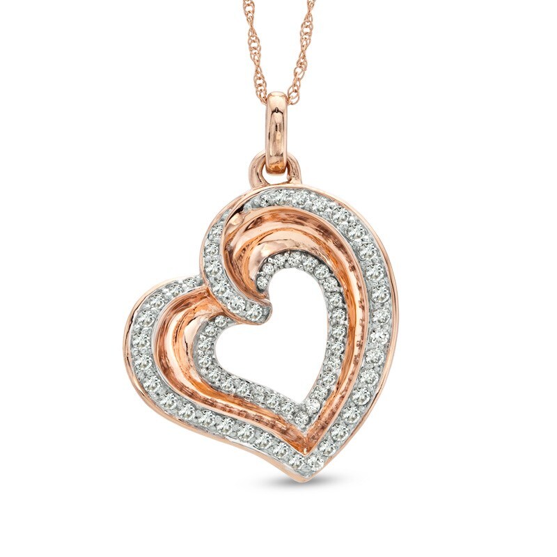 Main Image 1 of Previously Owned -  1/2 CT. T.W. Diamond Tilted Heart Pendant in 10K Rose Gold