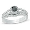 Thumbnail Image 1 of Previously Owned - 1/2 CT. T.W. Enhanced Black and White Diamond Split Shank Bridal Set in 10K White Gold