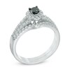 Thumbnail Image 2 of Previously Owned - 1/2 CT. T.W. Enhanced Black and White Diamond Split Shank Bridal Set in 10K White Gold