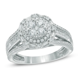 Previously Owned - 1 CT. T.W. Multi-Diamond Alternating Frame Ring in 10K White Gold