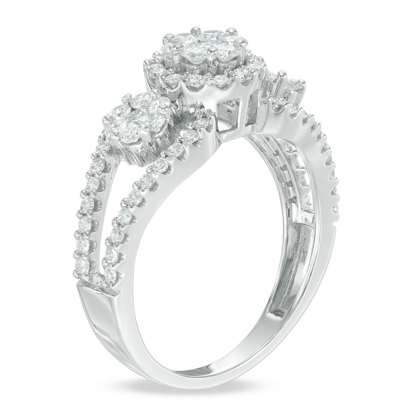 Main Image 2 of Previously Owned - 1 CT. T.W. Multi-Diamond Three Stone Frame Engagement Ring in 10K White Gold