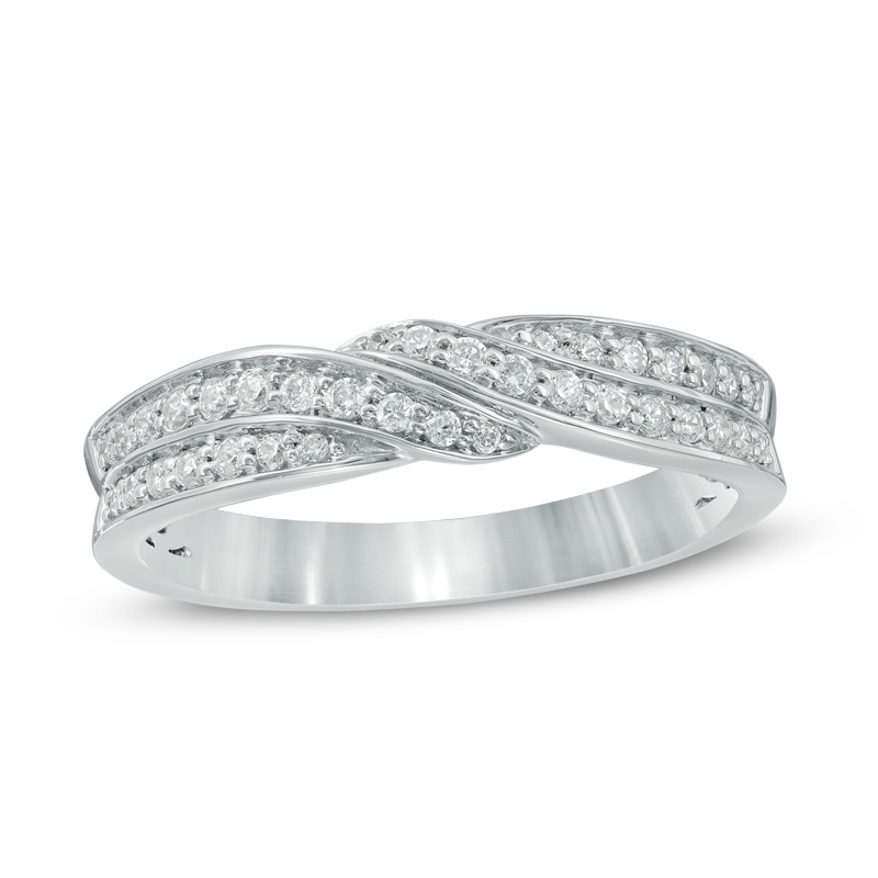 Main Image 1 of Previously Owned - 1/4 CT. T.W. Diamond Twisting Wedding Band in 10K White Gold