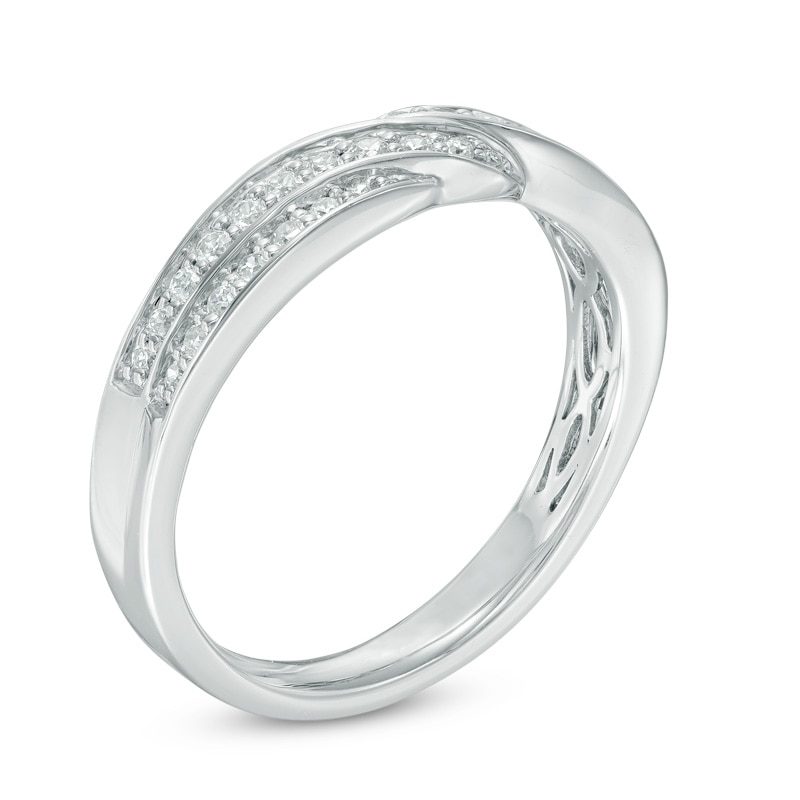 Main Image 2 of Previously Owned - 1/4 CT. T.W. Diamond Twisting Wedding Band in 10K White Gold