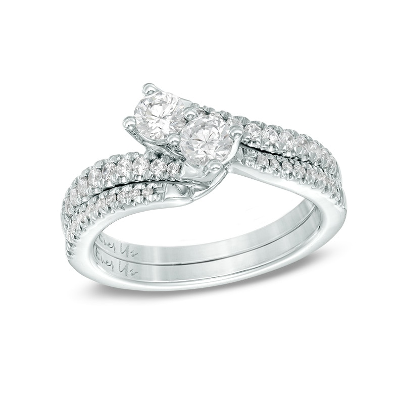 Main Image 4 of Previously Owned - 1 CT. T.W. Two-Stone Diamond Bypass Anniversary Band in 14K White Gold