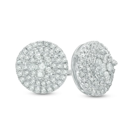Previously Owned - 1/2 CT. T.W. Multi-Diamond Double-Frame Stud Earrings in 10K White Gold