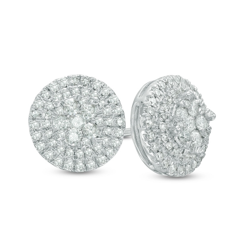 Main Image 1 of Previously Owned - 1/2 CT. T.W. Multi-Diamond Double-Frame Stud Earrings in 10K White Gold