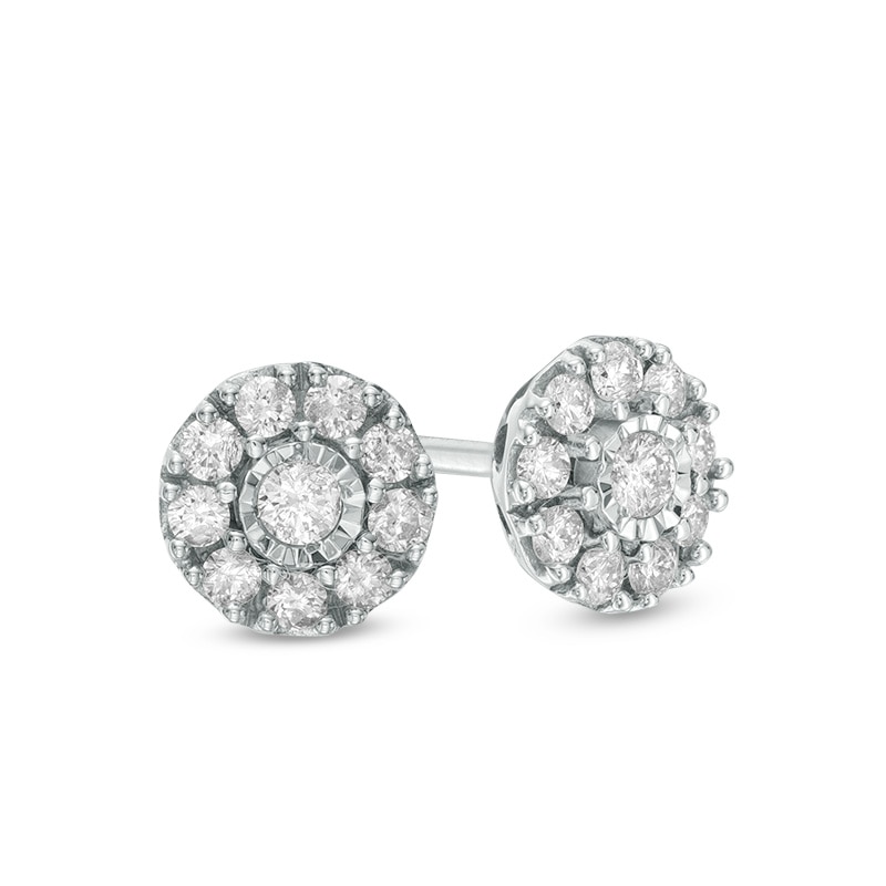 Main Image 1 of Previously Owned - 1/5 CT. T.W. Diamond Frame Flower Stud Earrings in 10K White Gold