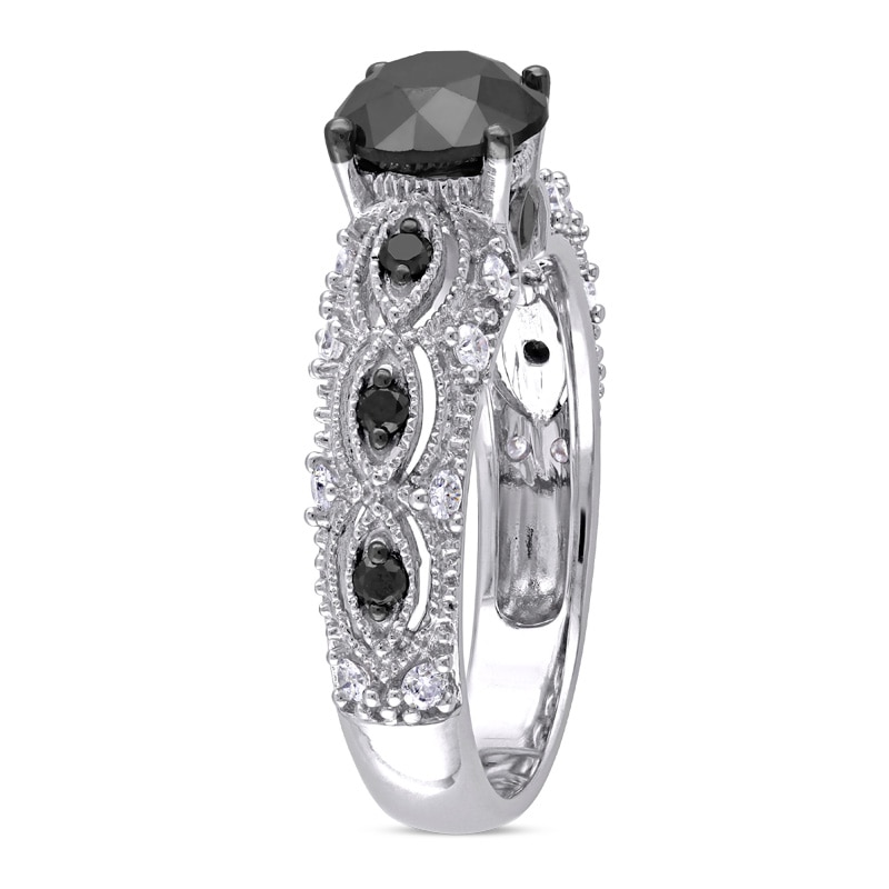 Main Image 2 of Previously Owned - 2 CT. T.W. Black and White Diamond Vintage-Style Engagement Ring in 10K White Gold