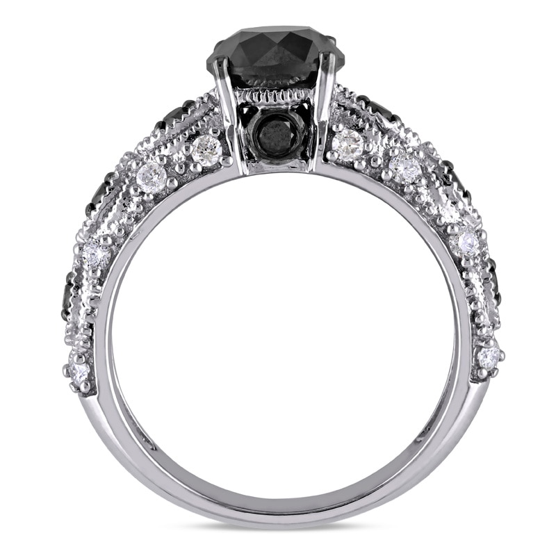 Main Image 3 of Previously Owned - 2 CT. T.W. Black and White Diamond Vintage-Style Engagement Ring in 10K White Gold