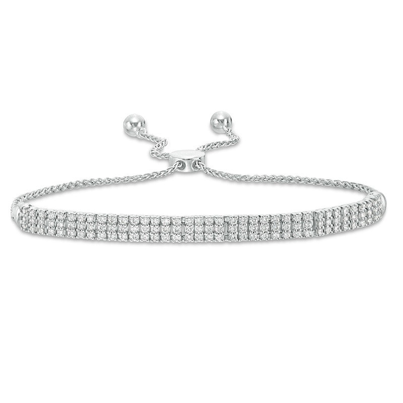 Main Image 1 of Previously Owned - 1 CT. T.W. Diamond Three Row Bolo Bracelet in 10K White Gold - 9.5"