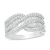 Thumbnail Image 1 of Previously Owned - 1 CT. T.W. Baguette and Round Diamond Multi-Row Crossover Ring in 10K White Gold