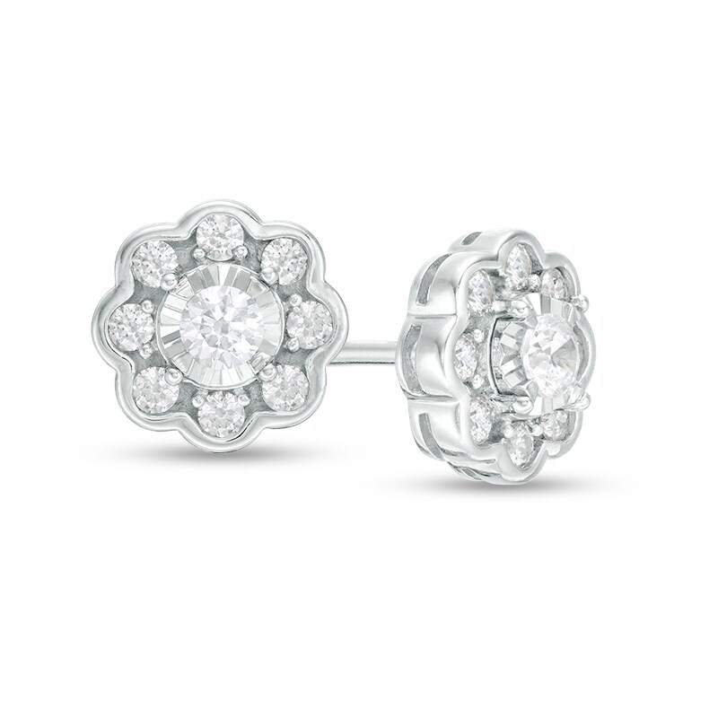 Main Image 1 of Previously Owned - 1/2 CT. T.W. Diamond Flower Frame Stud Earrings in 10K White Gold