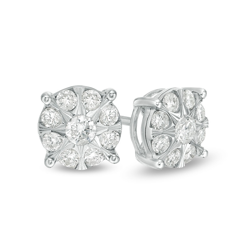 Main Image 1 of Previously Owned - 1/2 CT. T.W. Multi-Diamond Frame Stud Earrings in 10K White Gold