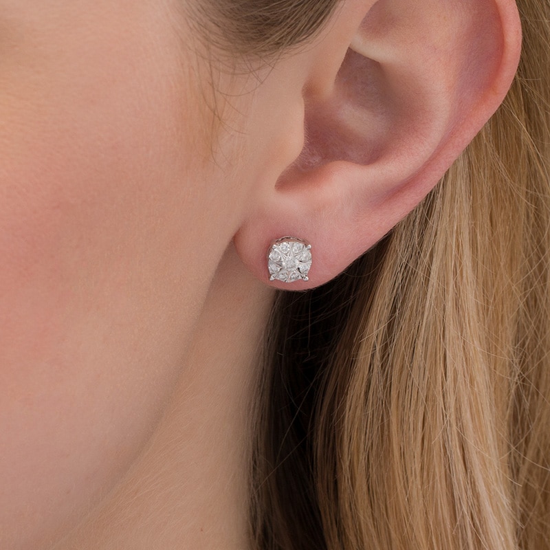 Main Image 2 of Previously Owned - 1/2 CT. T.W. Multi-Diamond Frame Stud Earrings in 10K White Gold