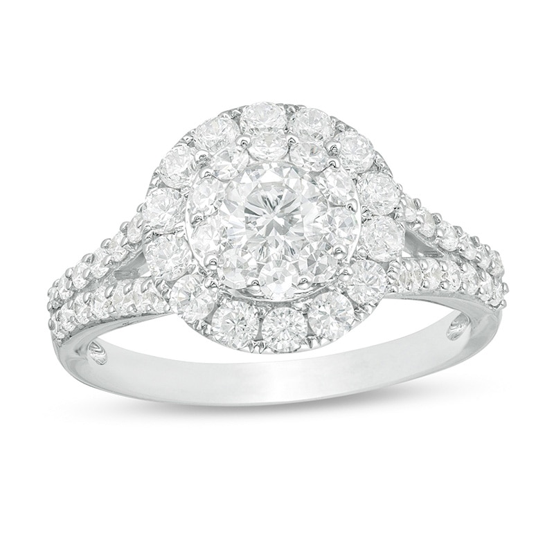 Main Image 1 of Previously Owned - 1-1/2 CT. T.W. Diamond Double Frame Engagement Ring in 14K White Gold
