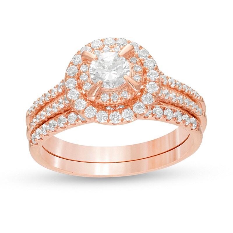 Main Image 1 of Previously Owned - 1 CT. T.W. Diamond Double Frame Bridal Set in 10K Rose Gold